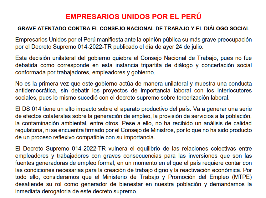 Comunicado: Grave atentado contra el Consejo Nacional de Trabajo y el Diálogo Social